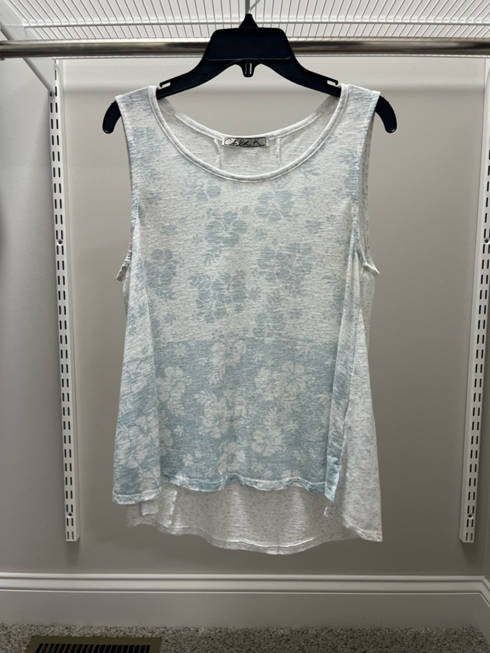Chloe K Seafoam Blue and White Floral Sleeveless Tank